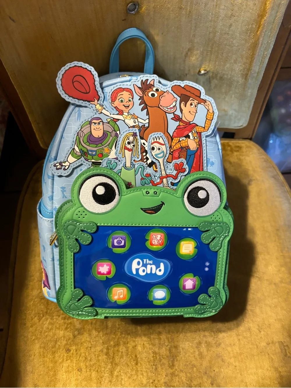 Loungefly Toy Story Frog Tablet Mini Backpack in Light Blue & Green